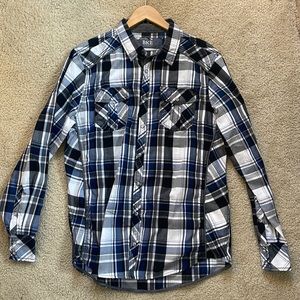 Mens BKE standard fit Large plaid lightweight long sleeve with snaps